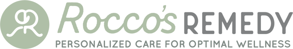 Rocco's Remedy logo with the words, "Personalized care for optimal wellness"